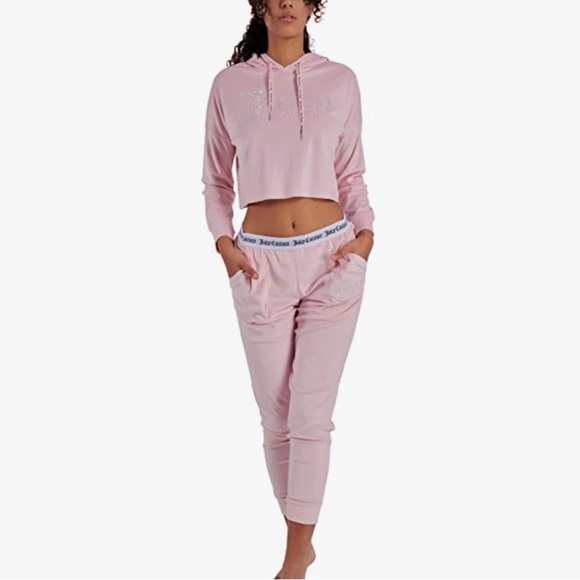 Juicy Couture pink velvet fleece hooded jogger set - Picture 1 of 5